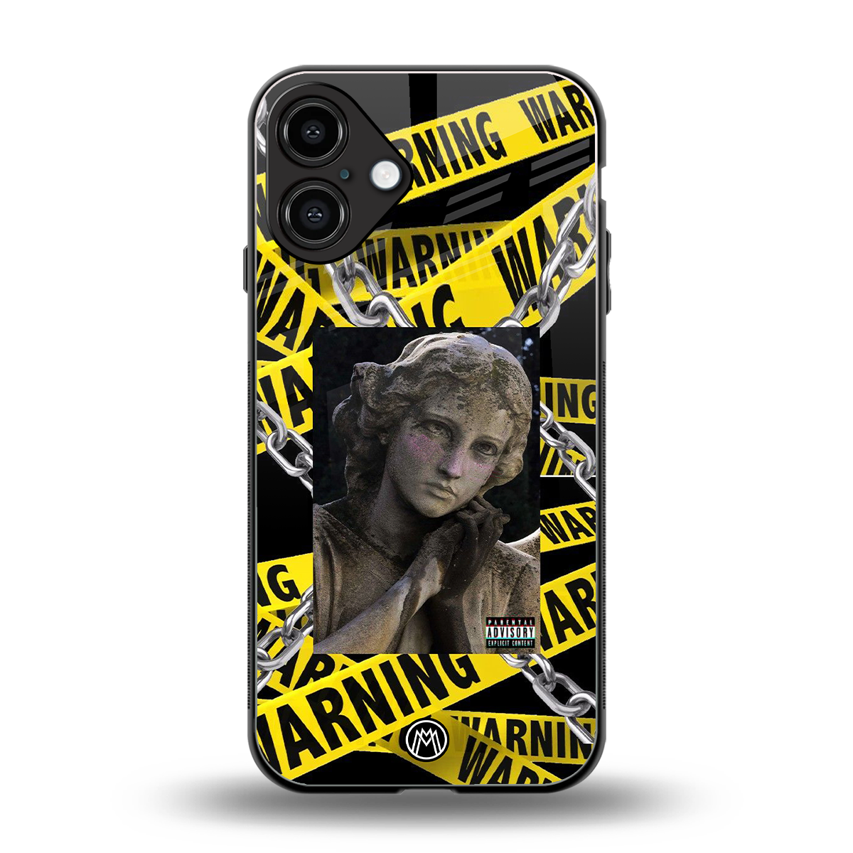 caution back phone cover | glass case for iphone 16 plus