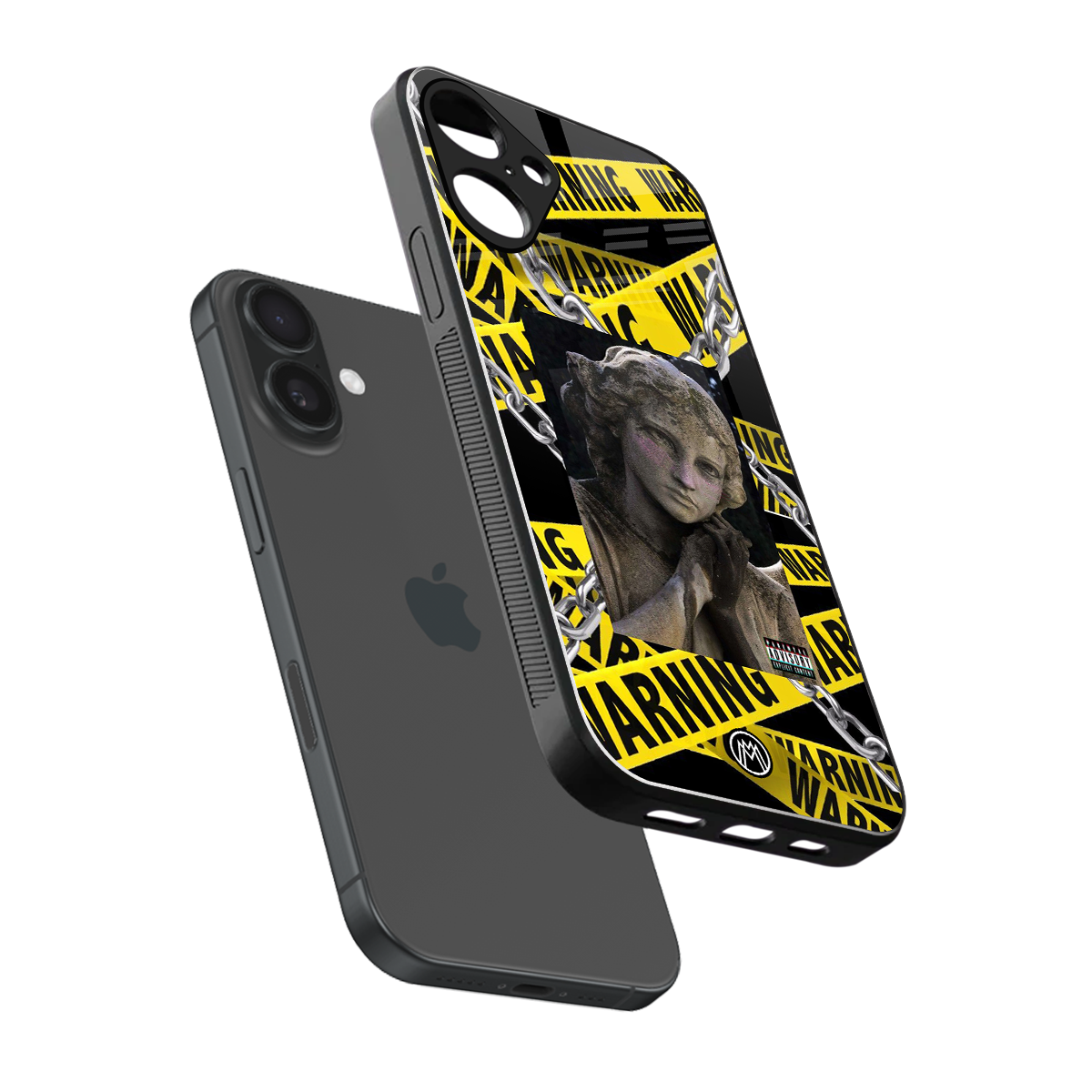 caution back phone cover | glass case for iphone 16 plus