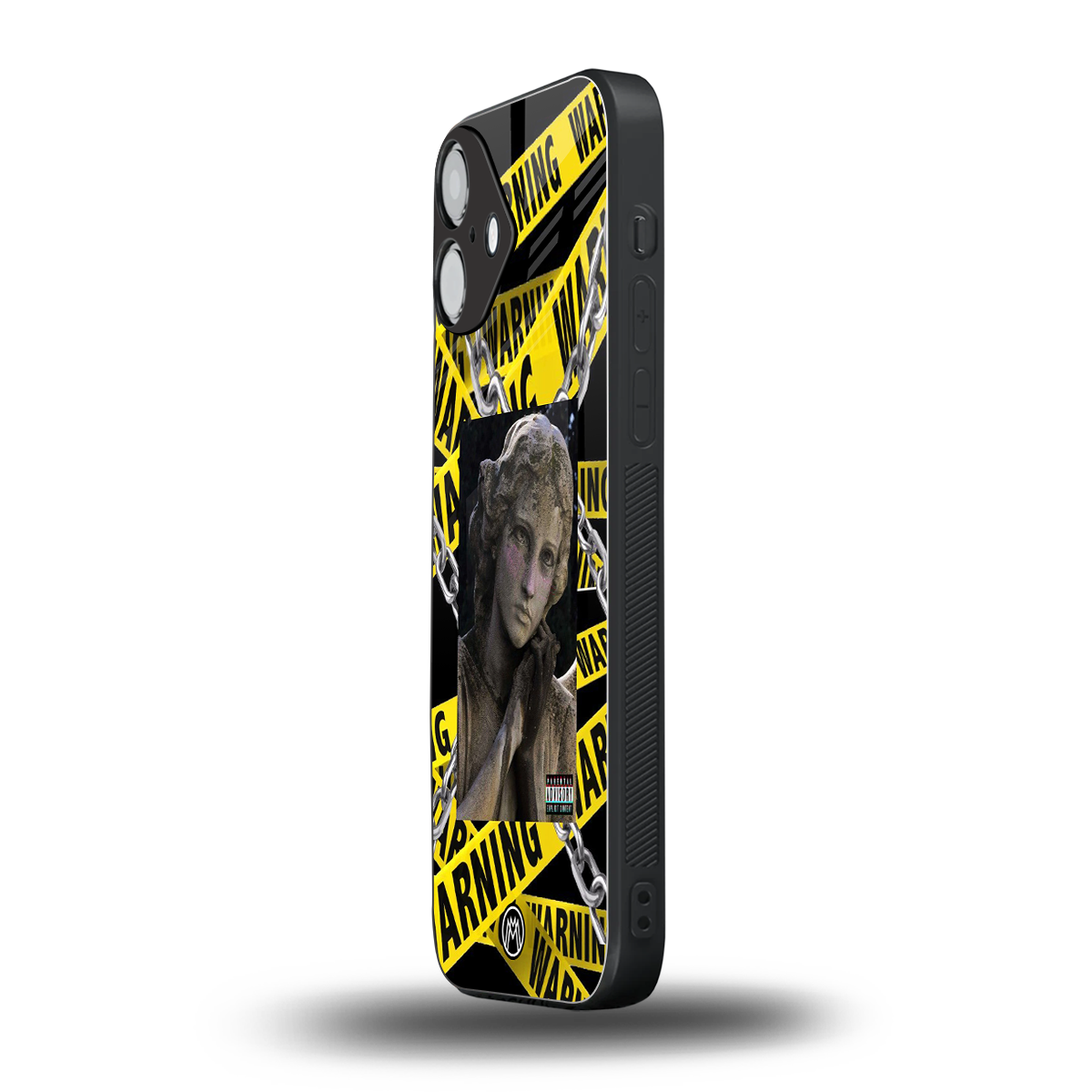 caution back phone cover | glass case for iphone 16 plus