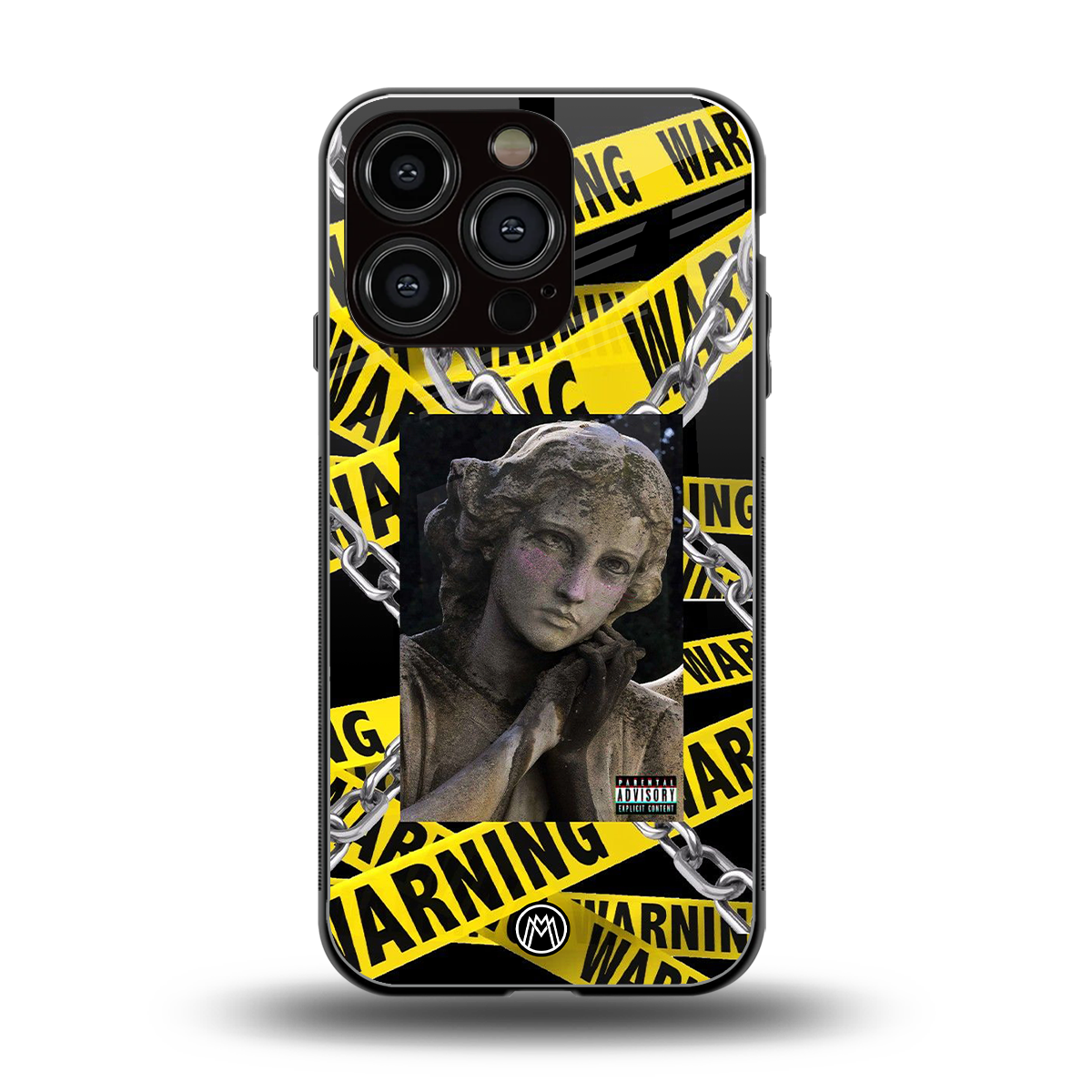 caution back phone cover | glass case for iphone 16 pro