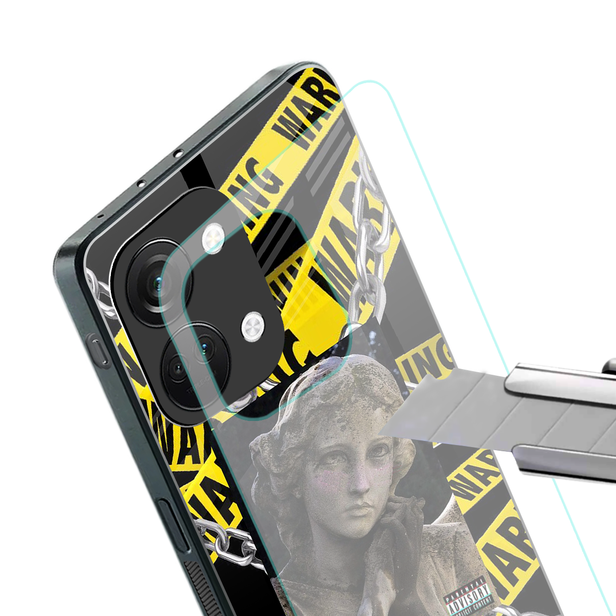 caution back phone cover | glass case for oneplus nord 3