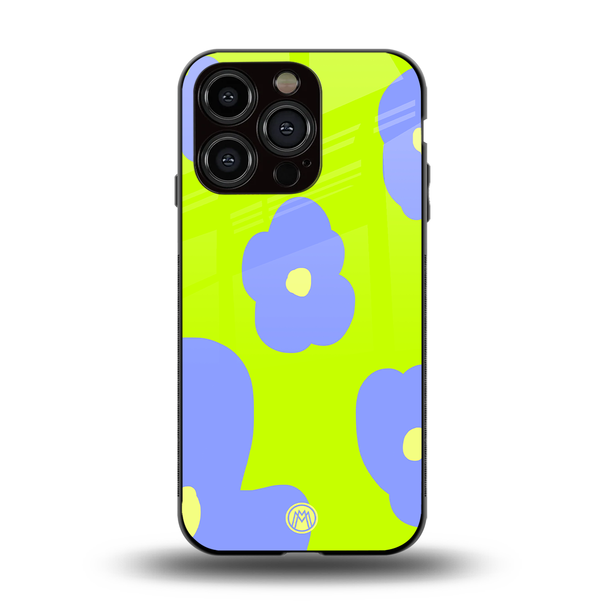 chartreuse arctic flowers back phone cover | glass case for iphone 14 pro