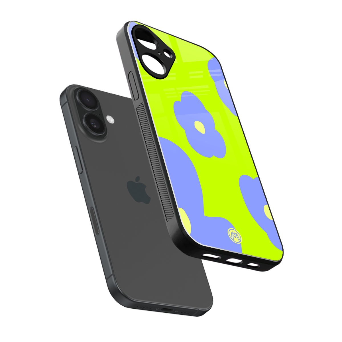 chartreuse arctic flowers back phone cover | glass case for iphone 16 plus