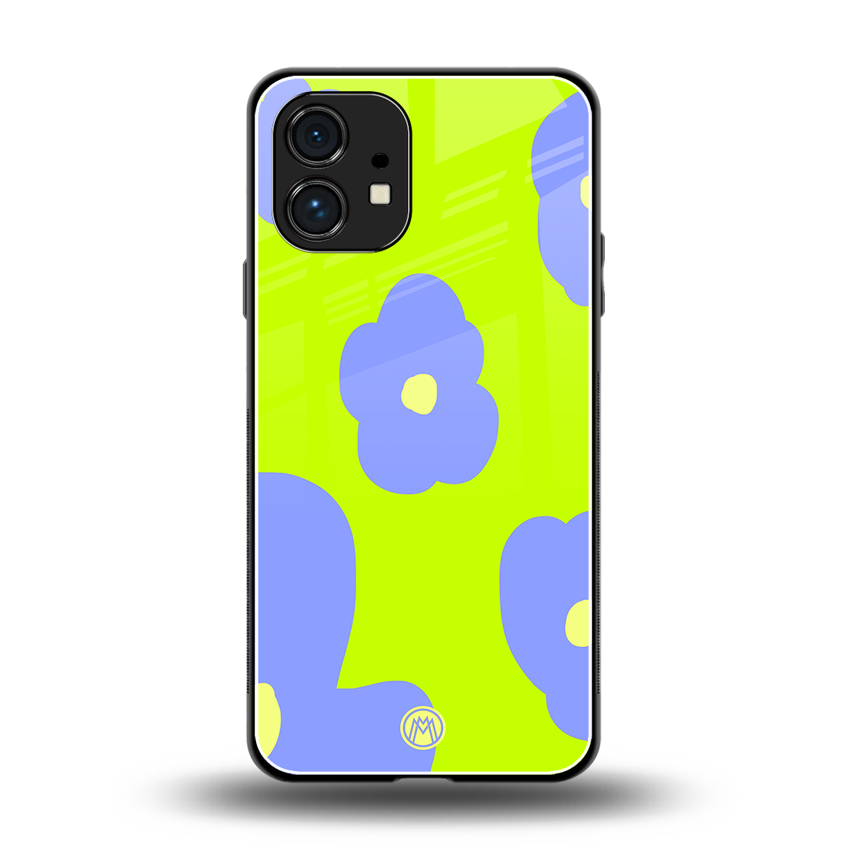 chartreuse arctic flowers back phone cover | glass case for nothing phone 1
