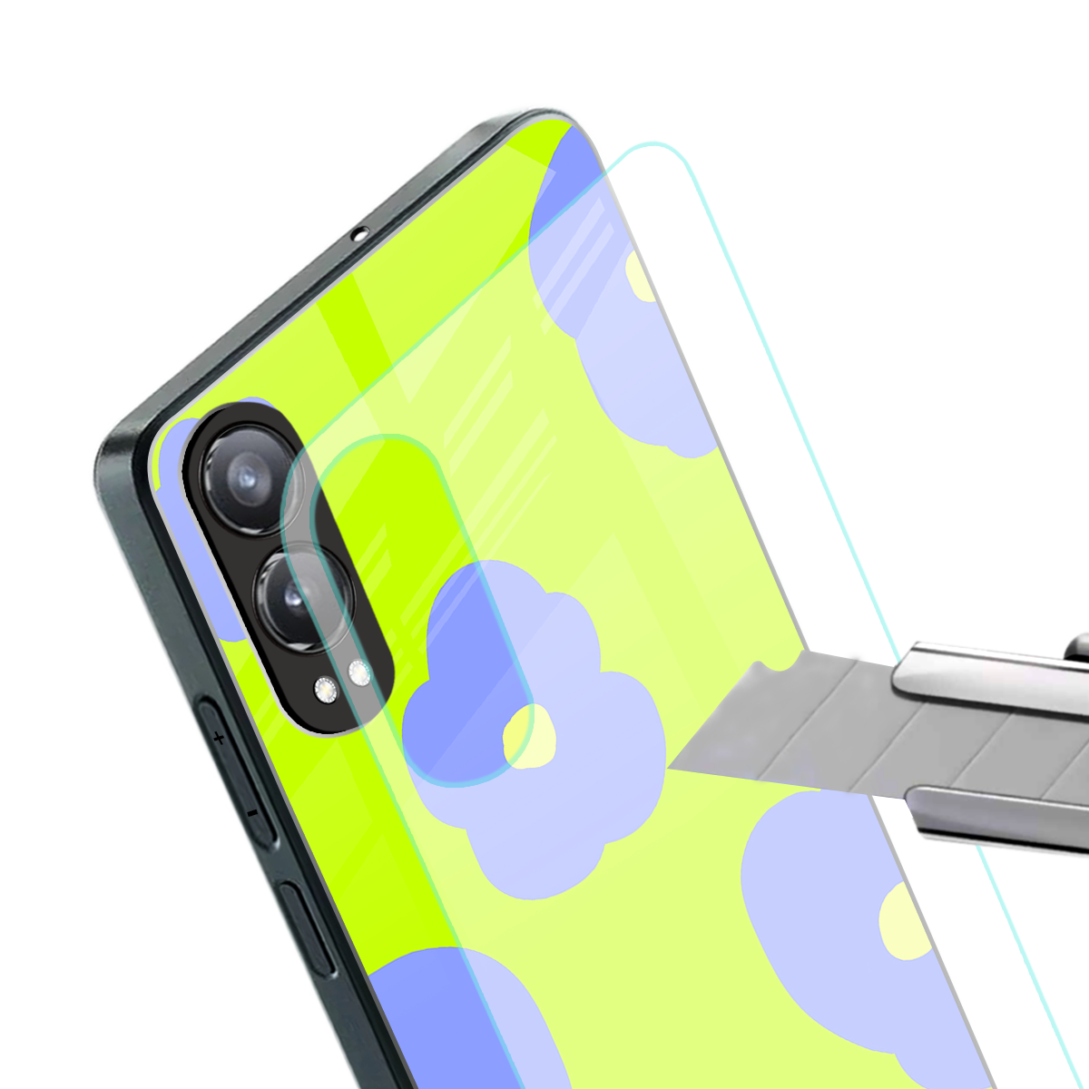 chartreuse arctic flowers back phone cover | glass case for oneplus nord ce 4 lite