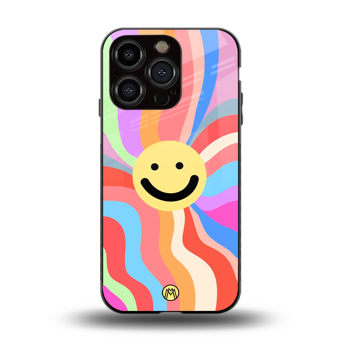 cheerful smiley back phone cover | glass case for iphone 14 pro