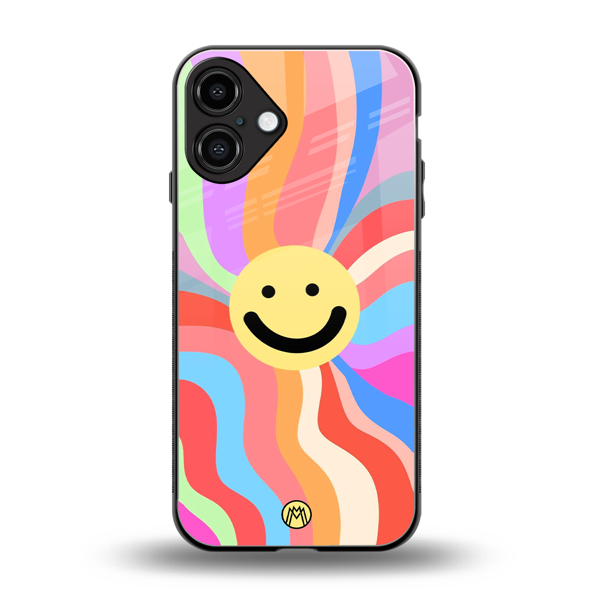 cheerful smiley back phone cover | glass case for iphone 16 plus