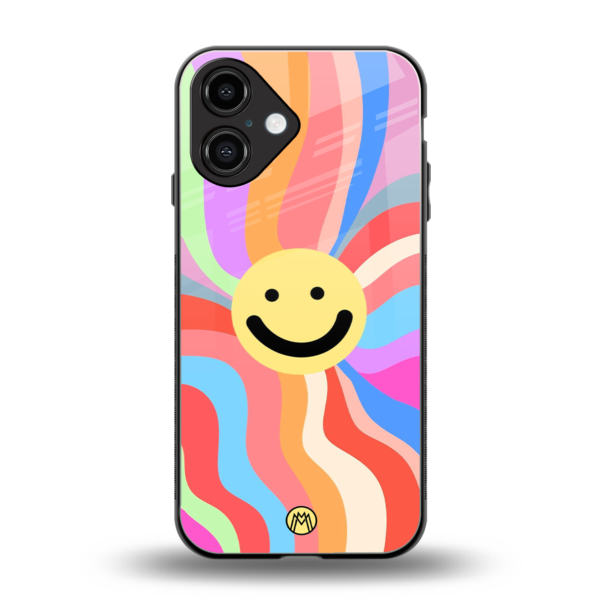 cheerful smiley back phone cover | glass case for iphone 16