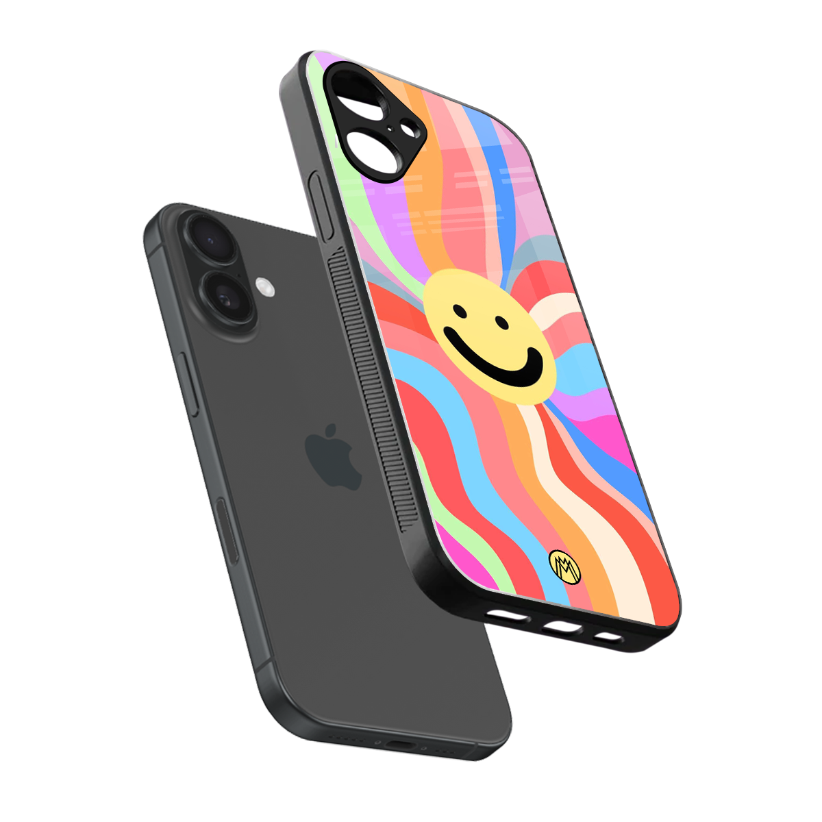 cheerful smiley back phone cover | glass case for iphone 16