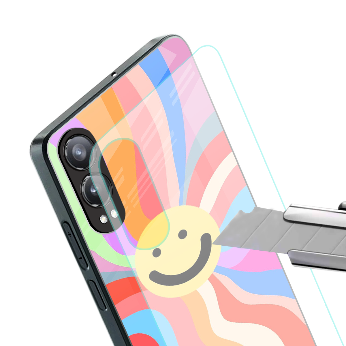 cheerful smiley back phone cover | glass case for oneplus nord ce 4 lite