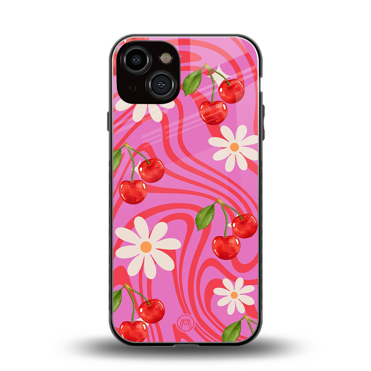 cherry swirl back phone cover | glass case for iphone 13