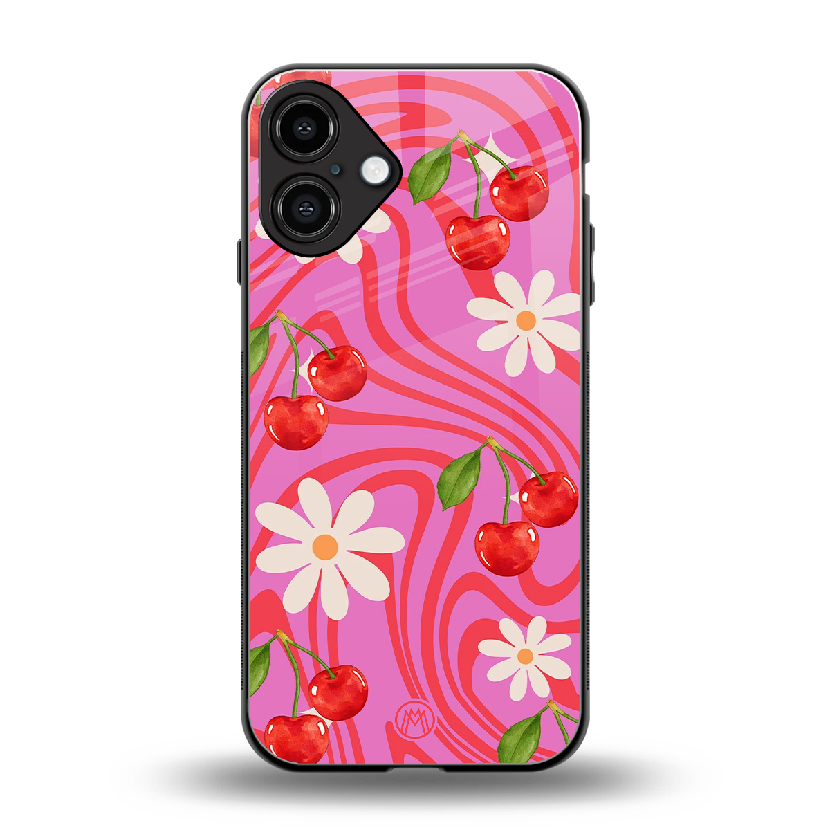 cherry swirl back phone cover | glass case for iphone 16 plus
