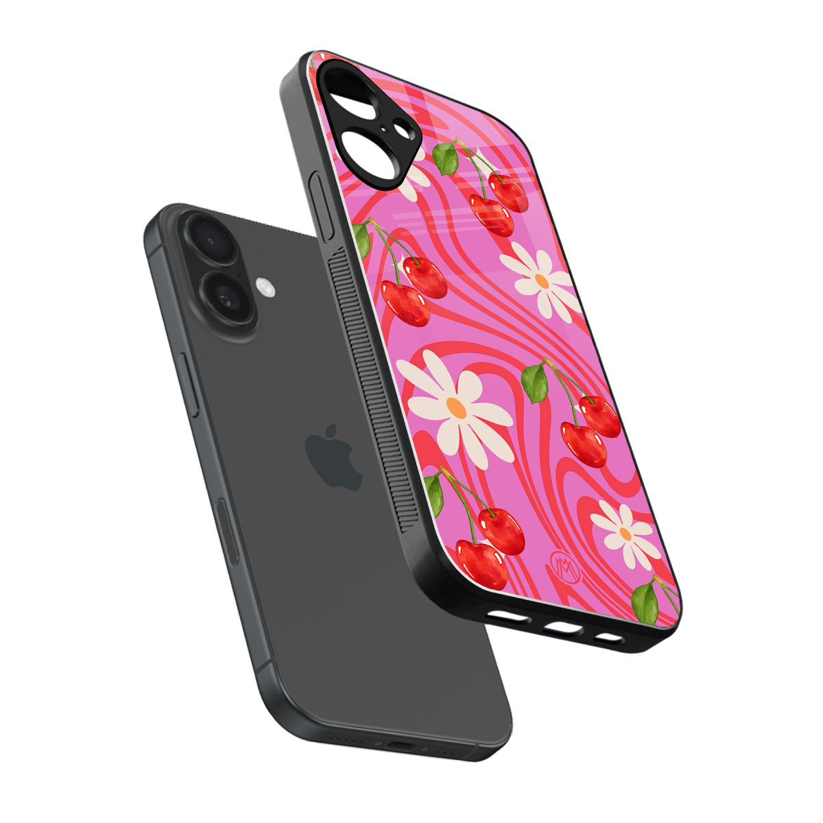 cherry swirl back phone cover | glass case for iphone 16 plus