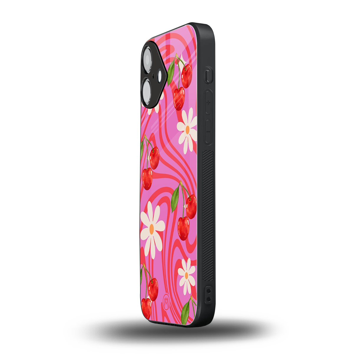 cherry swirl back phone cover | glass case for iphone 16 plus