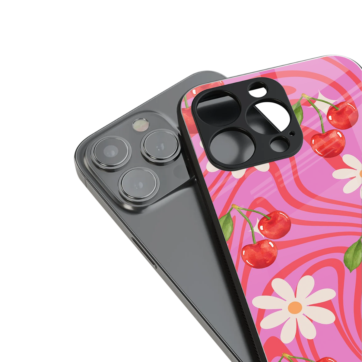 cherry swirl back phone cover | glass case for iphone 14 pro max