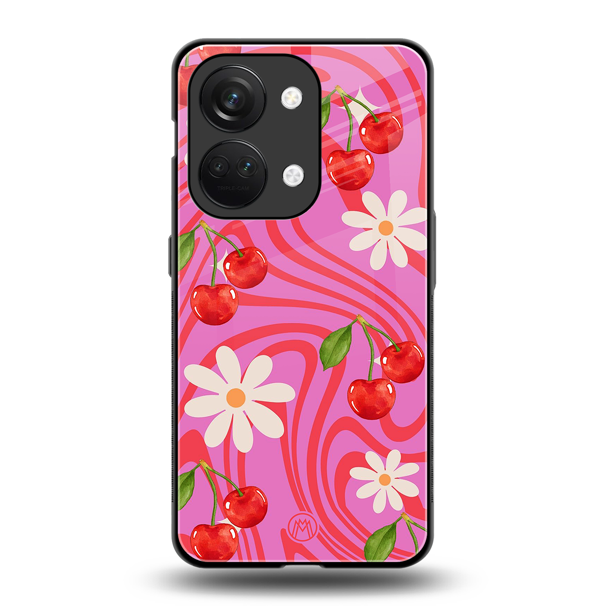 cherry swirl back phone cover | glass case for oneplus nord 3