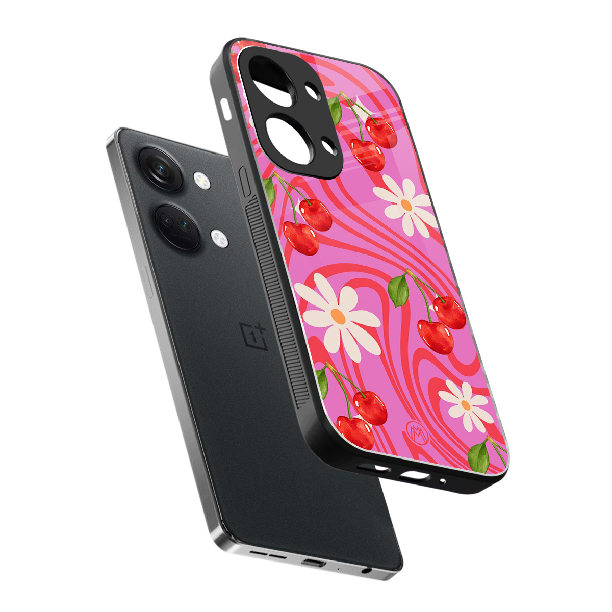cherry swirl back phone cover | glass case for oneplus nord 3