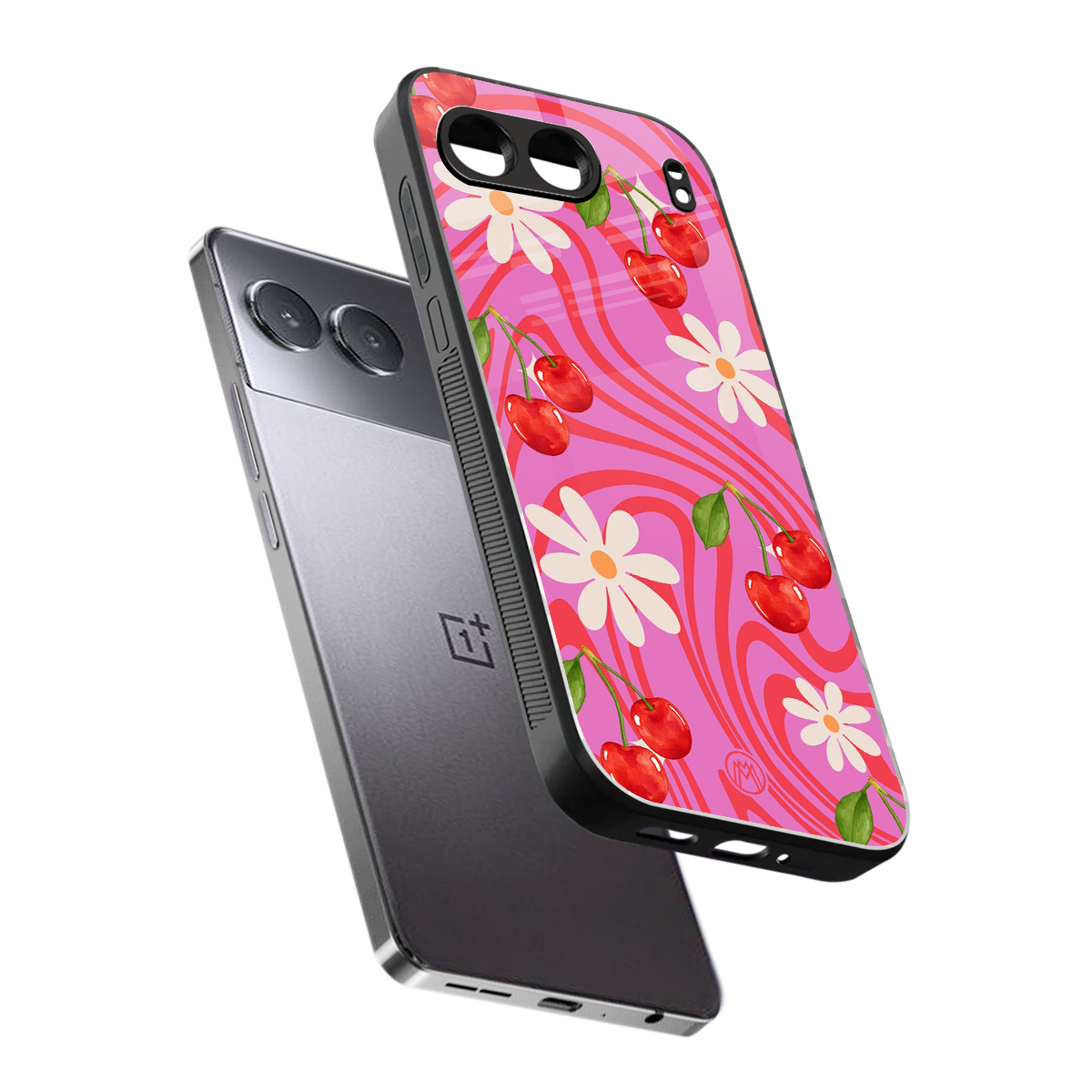 cherry swirl back phone cover | glass case for oneplus nord 4