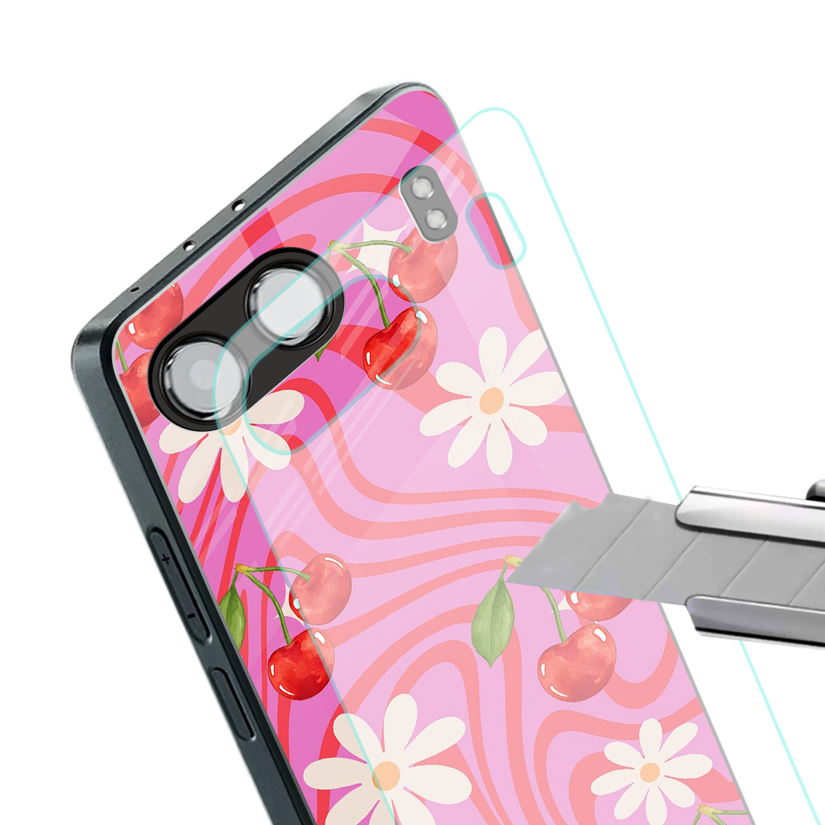 cherry swirl back phone cover | glass case for oneplus nord 4