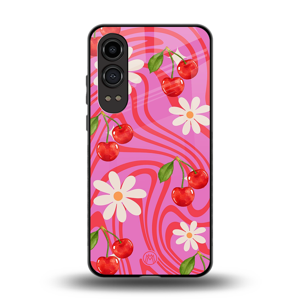 cherry swirl back phone cover | glass case for oneplus nord ce 4 lite