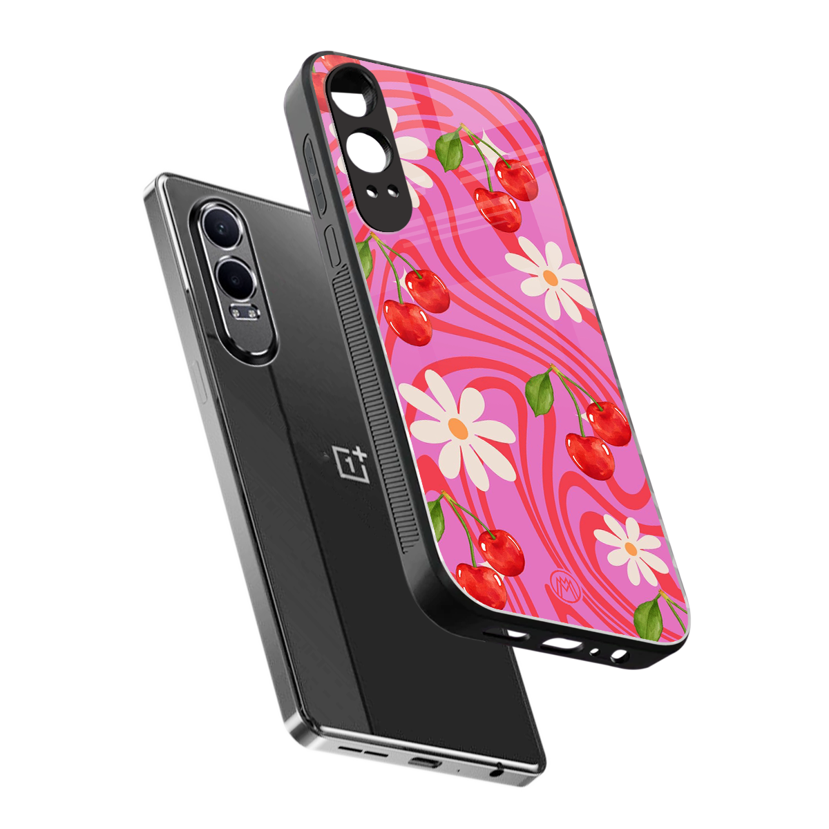cherry swirl back phone cover | glass case for oneplus nord ce 4 lite