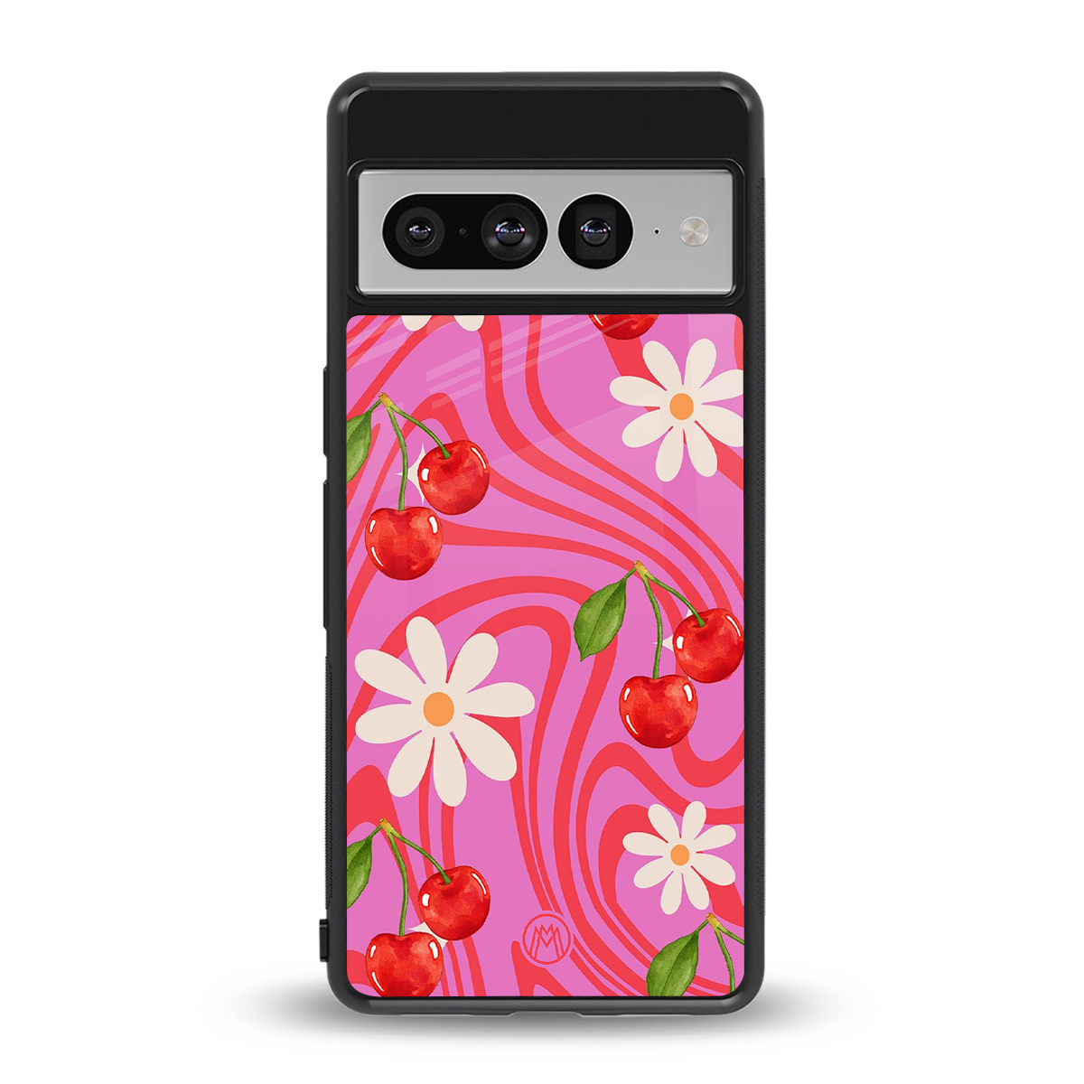 cherry swirl back phone cover | glass case for google pixel 7 pro