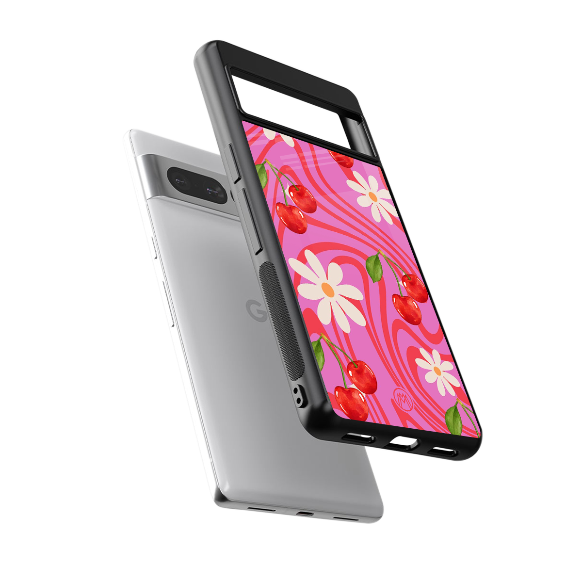 cherry swirl back phone cover | glass case for google pixel 7 pro