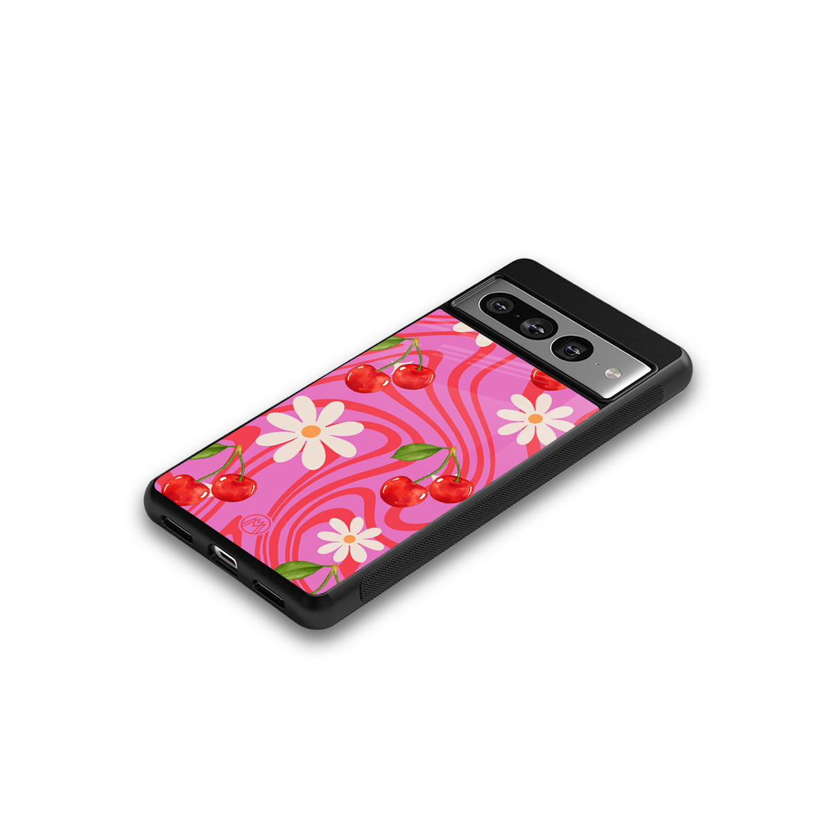 cherry swirl back phone cover | glass case for google pixel 7 pro