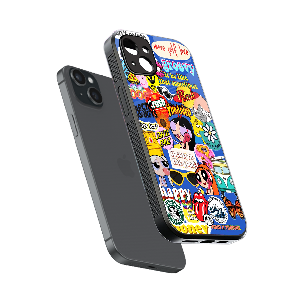 classic collage aesthetic back phone cover | glass case for iphone 15 plus