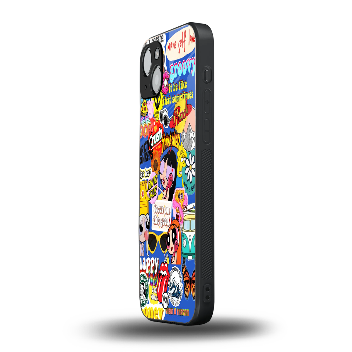classic collage aesthetic back phone cover | glass case for iphone 15 plus