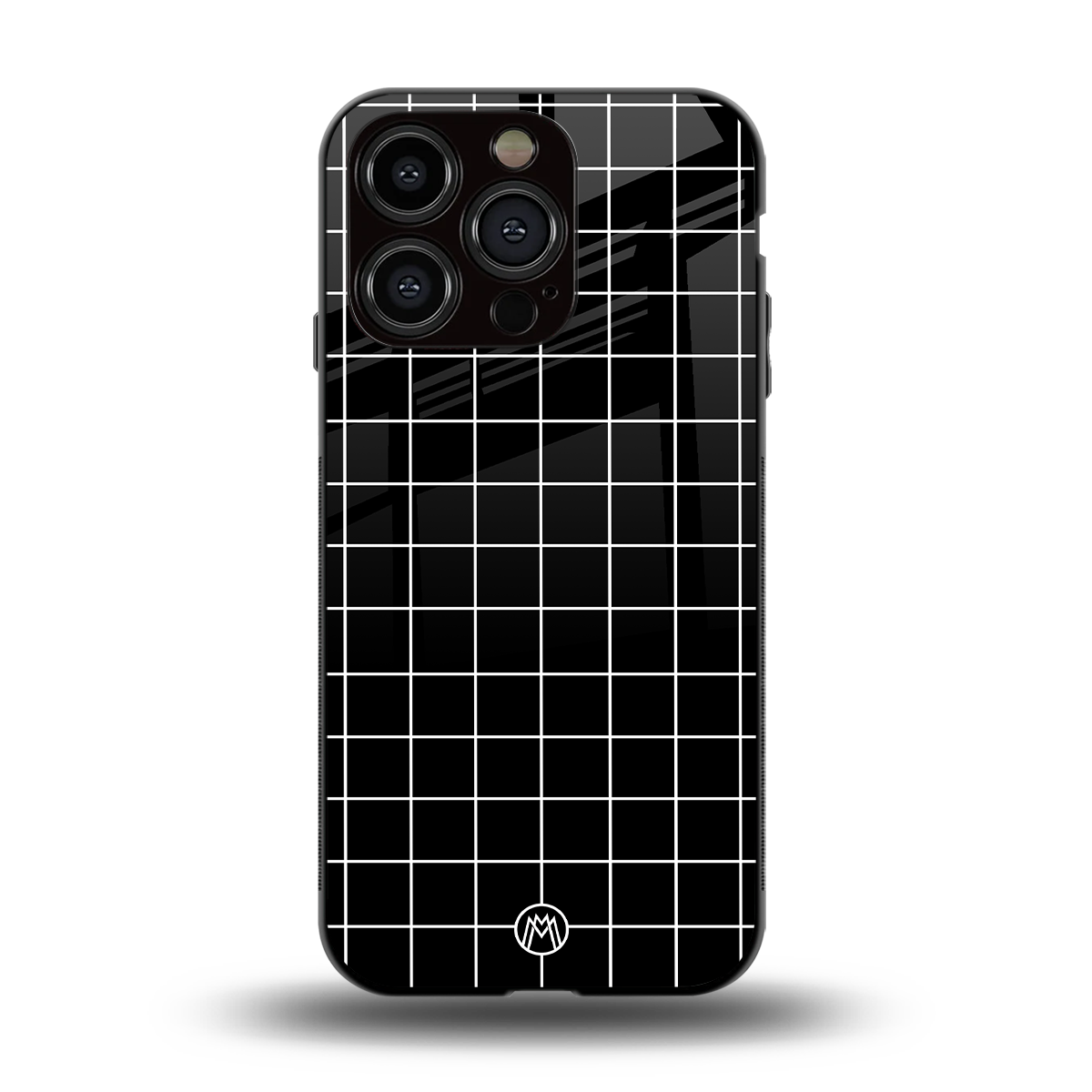 classic grid dark edition back phone cover | glass case for iphone 14 pro
