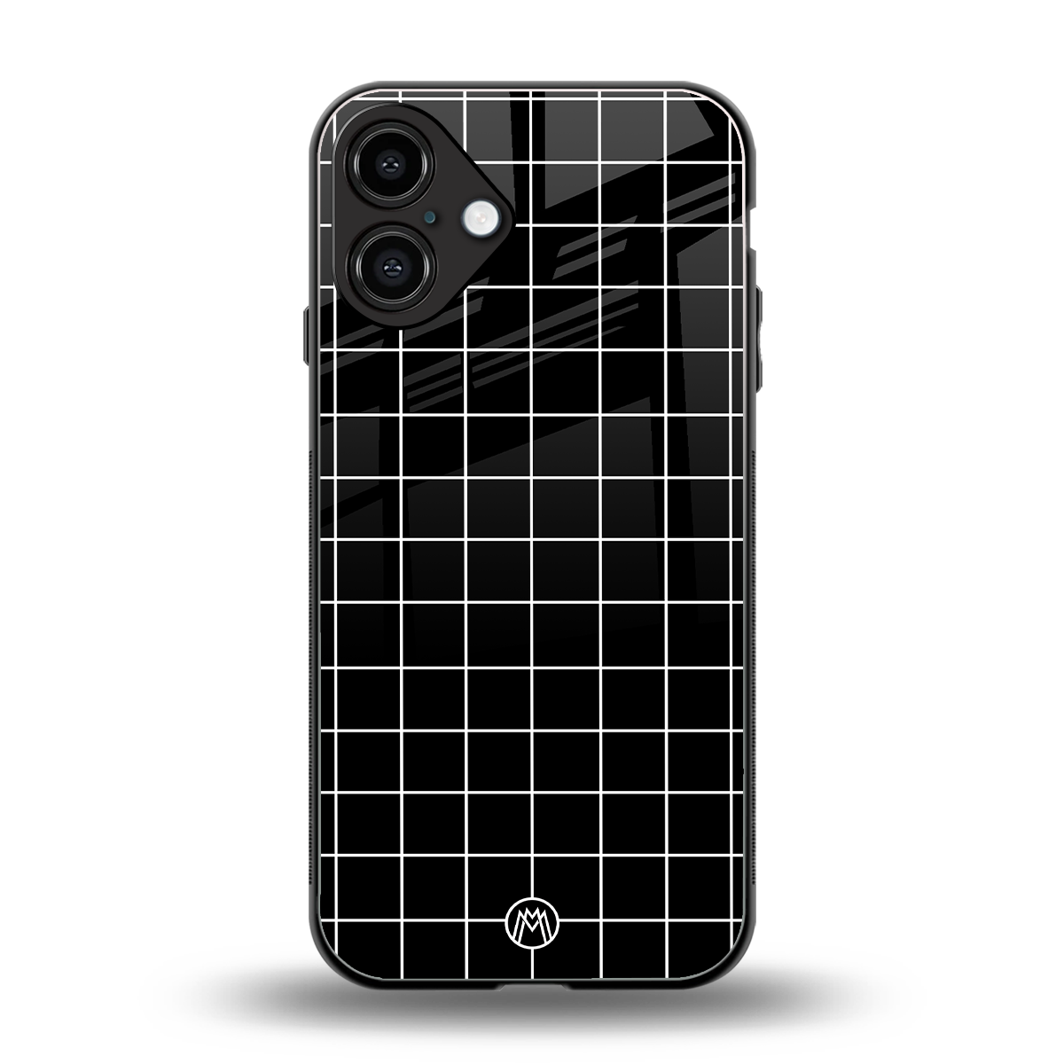 classic grid dark edition back phone cover | glass case for iphone 16 plus