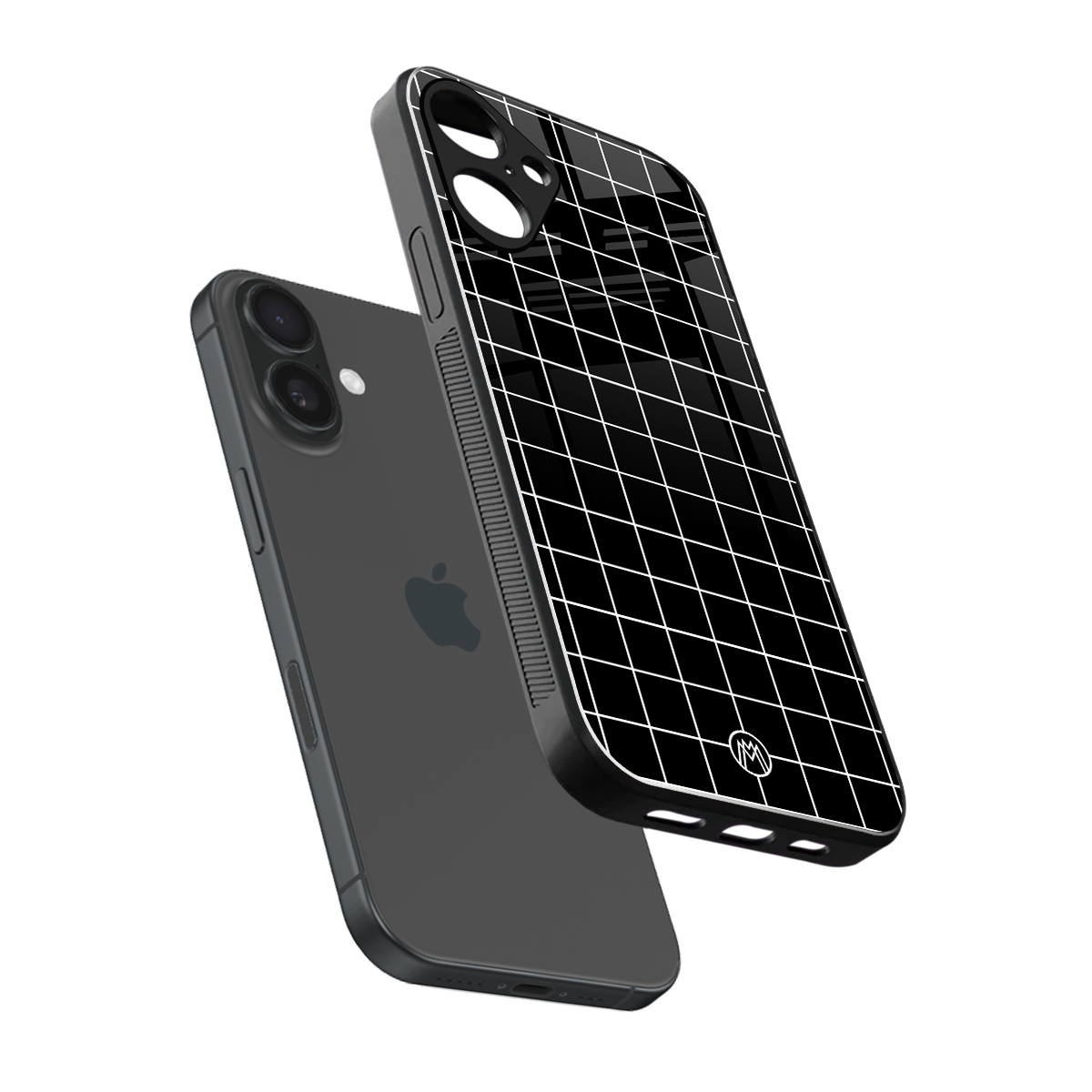 classic grid dark edition back phone cover | glass case for iphone 16 plus