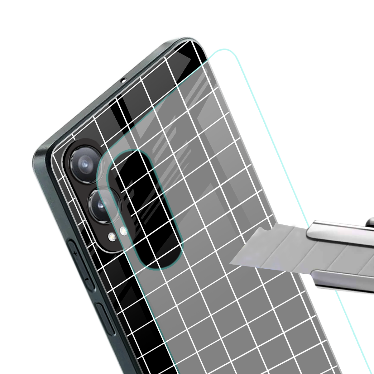 classic grid dark edition back phone cover | glass case for oneplus nord ce 4 lite