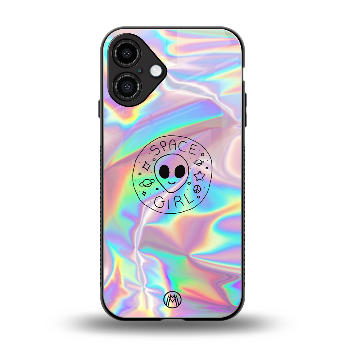 colorful alien back phone cover | glass case for iphone 16 plus
