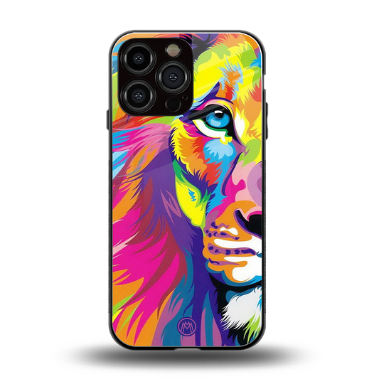 colourful fierce lion back phone cover | glass case for iphone 14 pro max