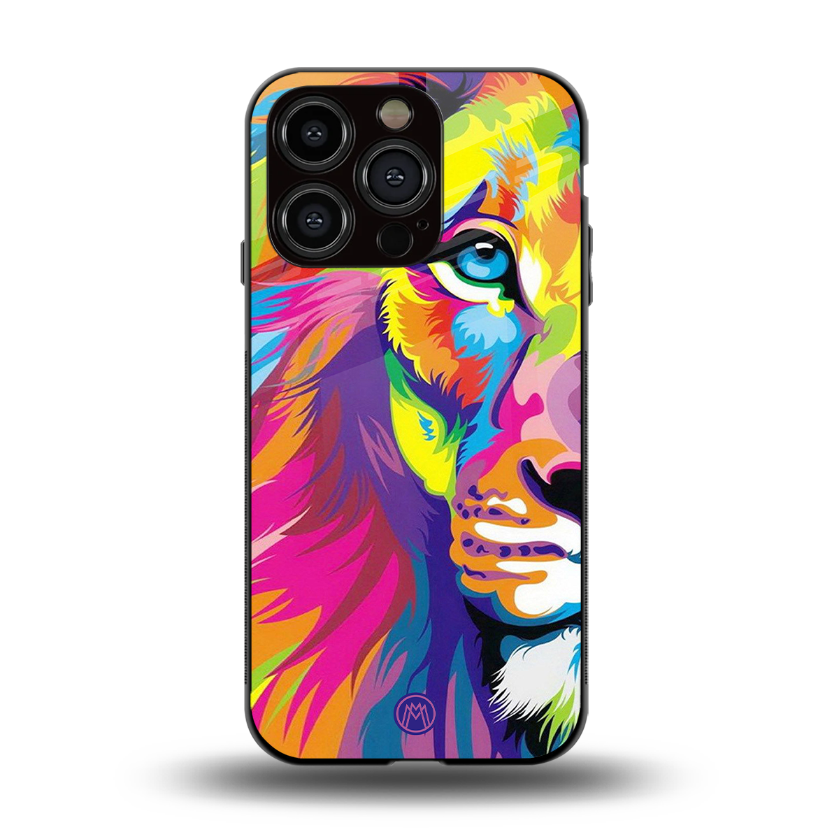 colourful fierce lion back phone cover | glass case for iphone 14 pro