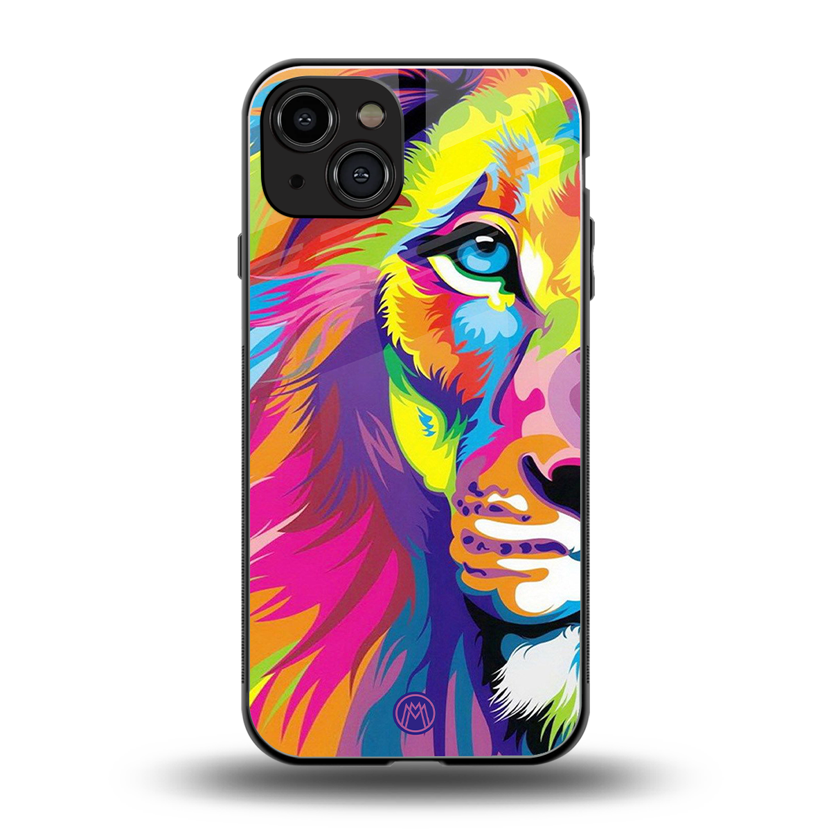 colourful fierce lion back phone cover | glass case for iphone 15
