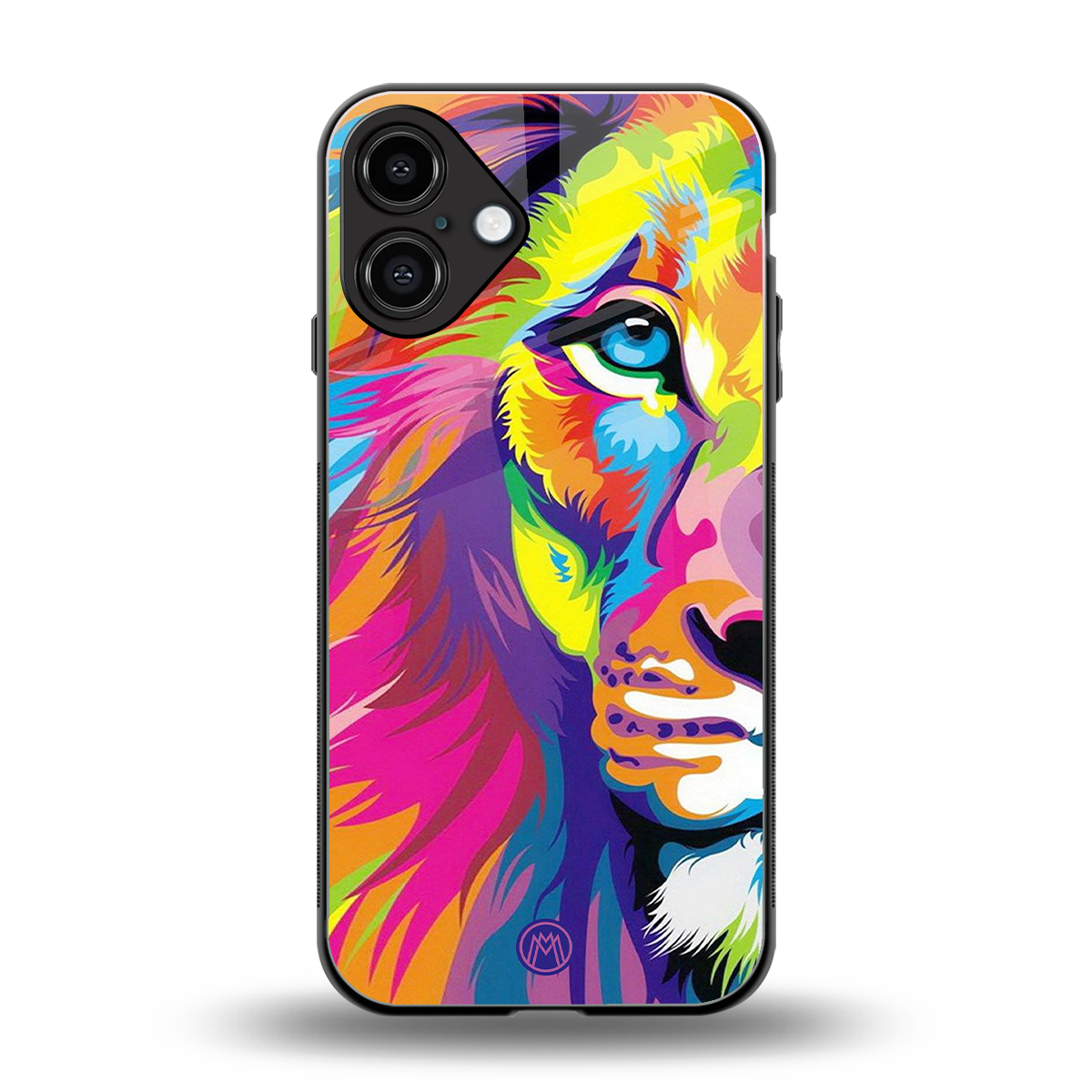 colourful fierce lion back phone cover | glass case for iphone 16 plus