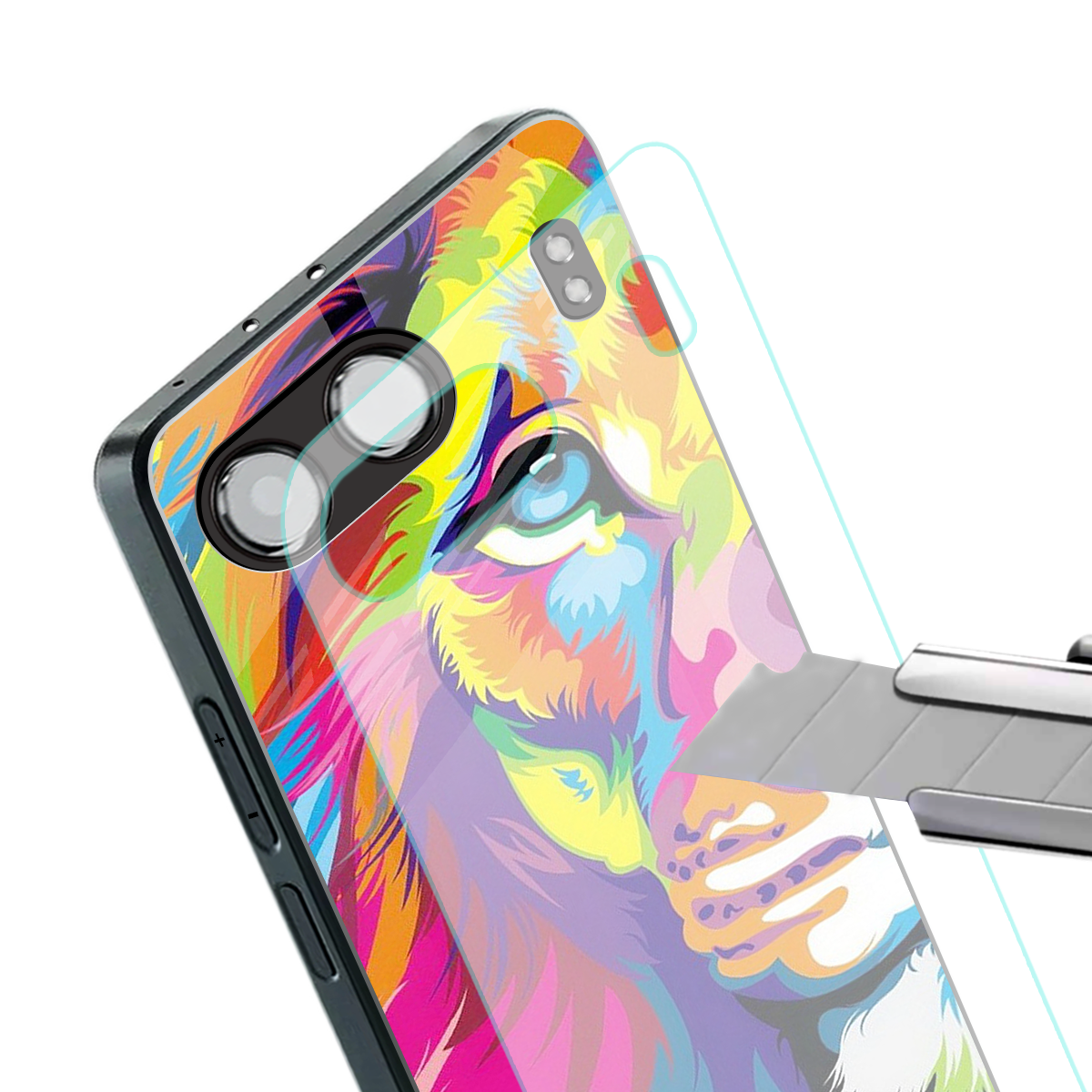 colourful fierce lion back phone cover | glass case for oneplus nord 4