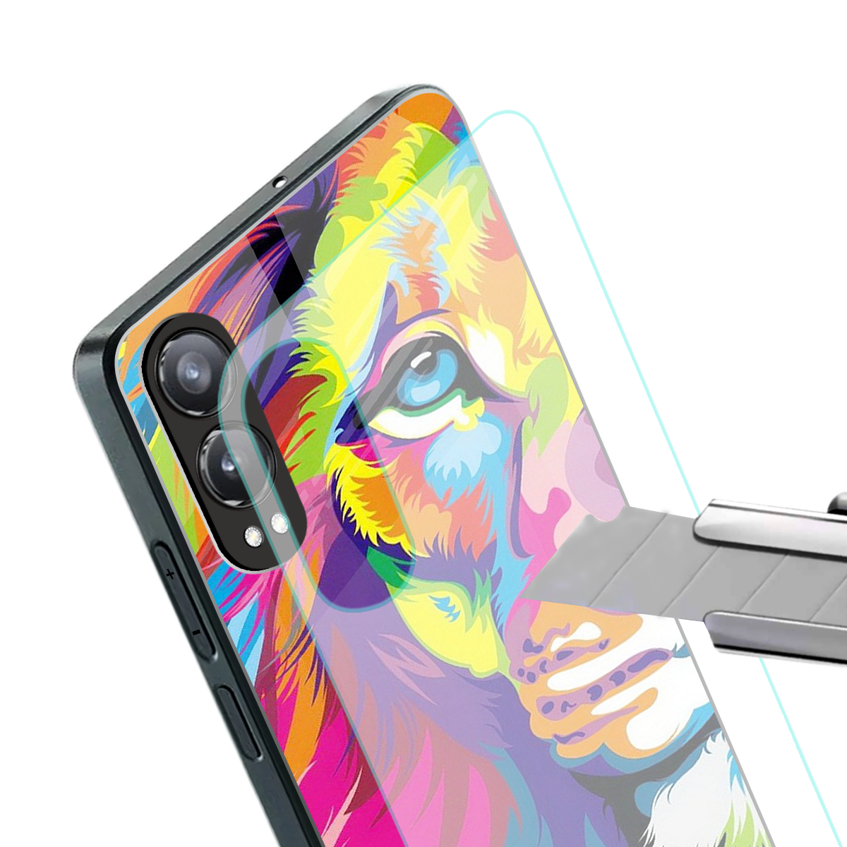 colourful fierce lion back phone cover | glass case for oneplus nord ce 4 lite