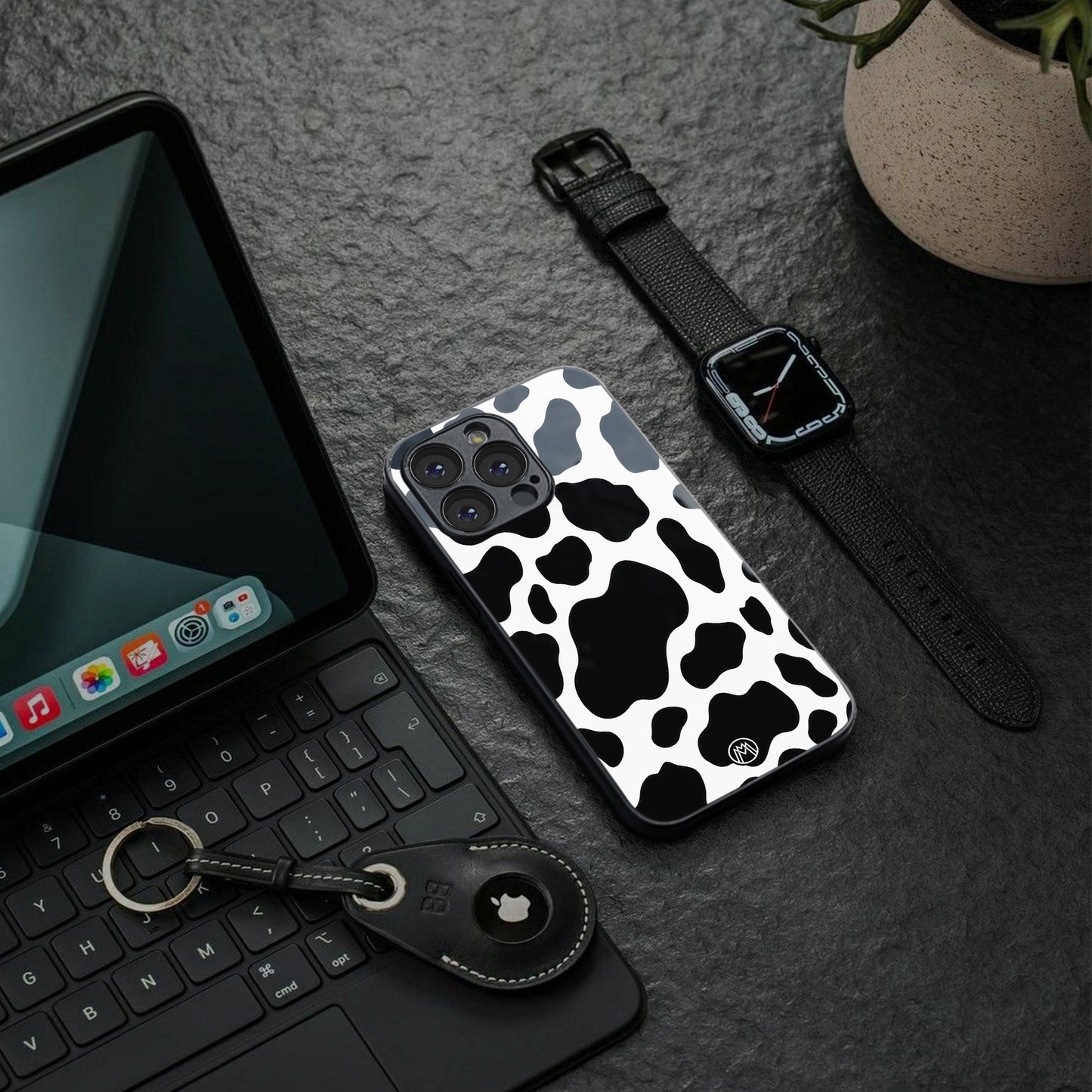 cow fur back phone cover | glass case for iphone 15 plus