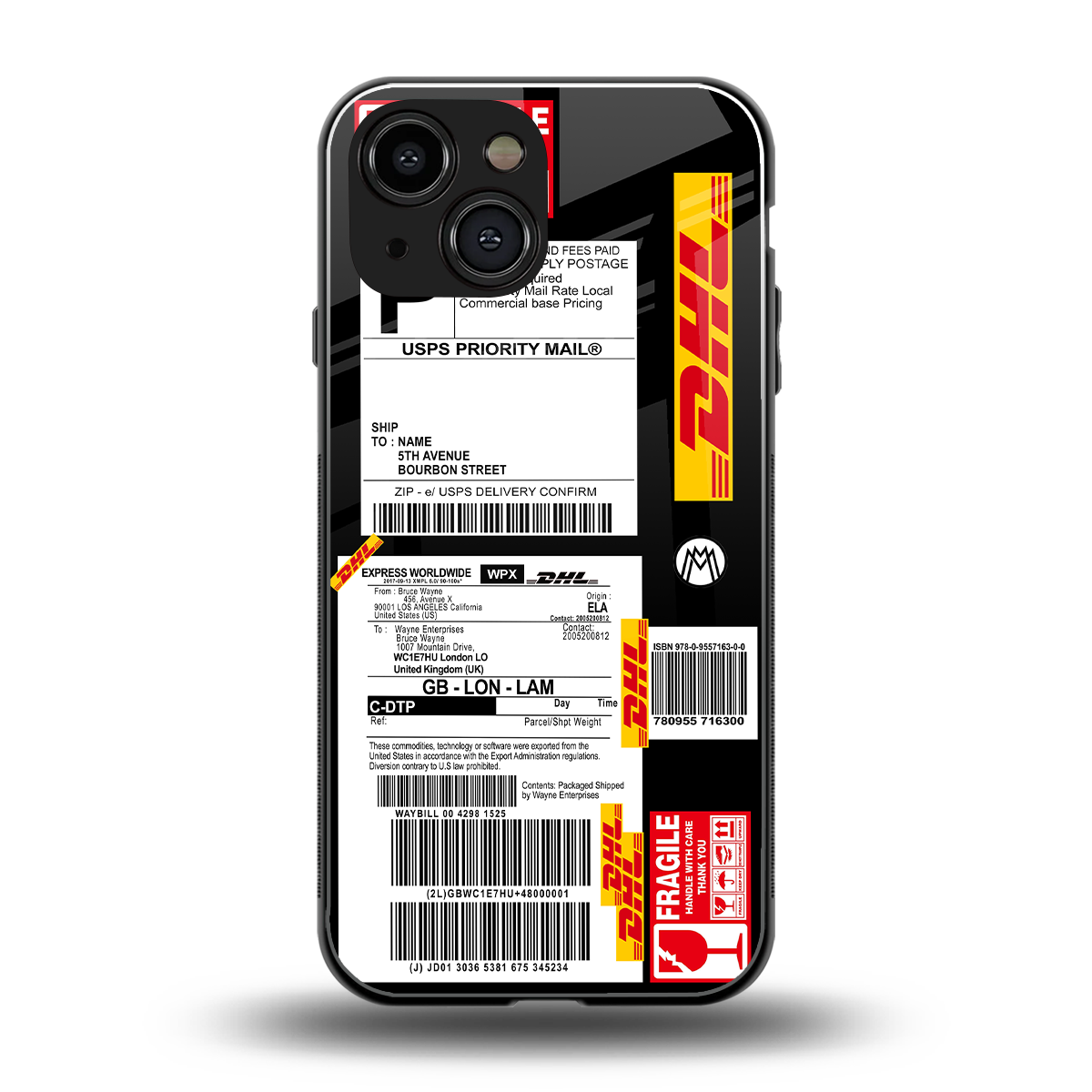 dhl delivery label back phone cover | glass case for iphone 13 mini