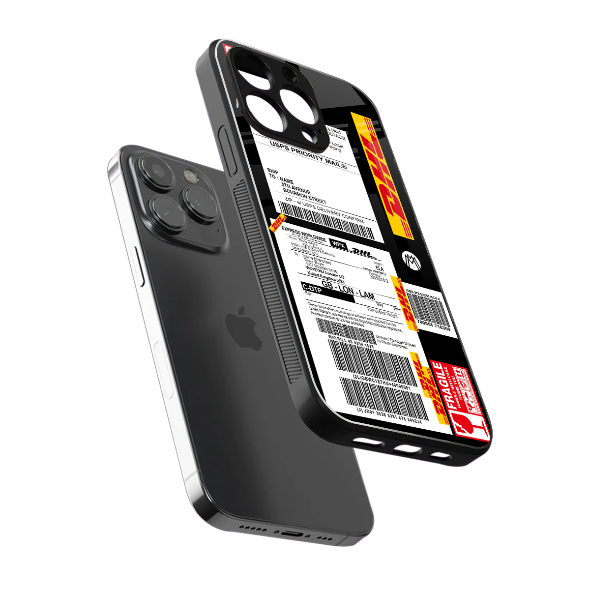 dhl delivery label back phone cover | glass case for iphone 15 pro max