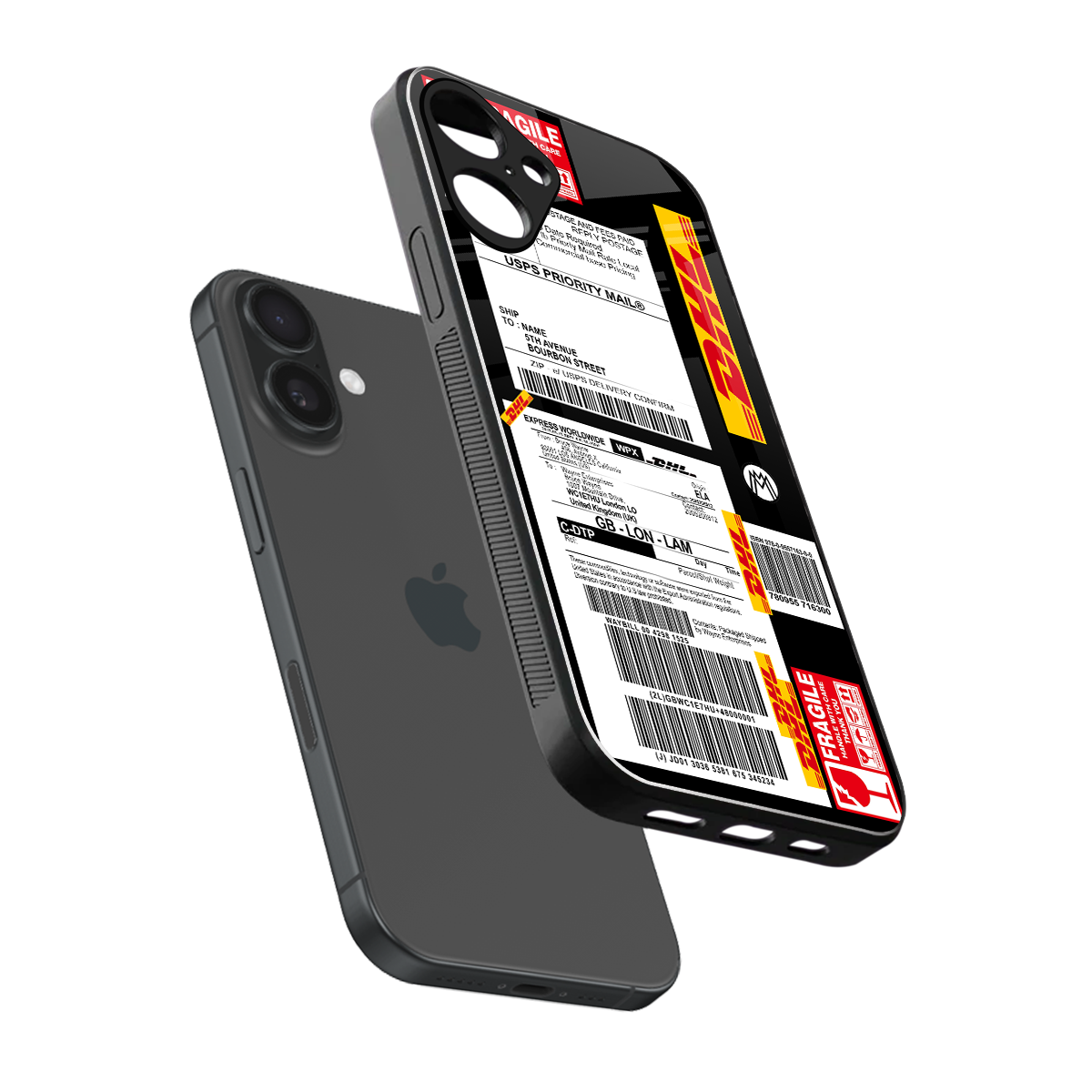 dhl delivery label back phone cover | glass case for iphone 16 plus