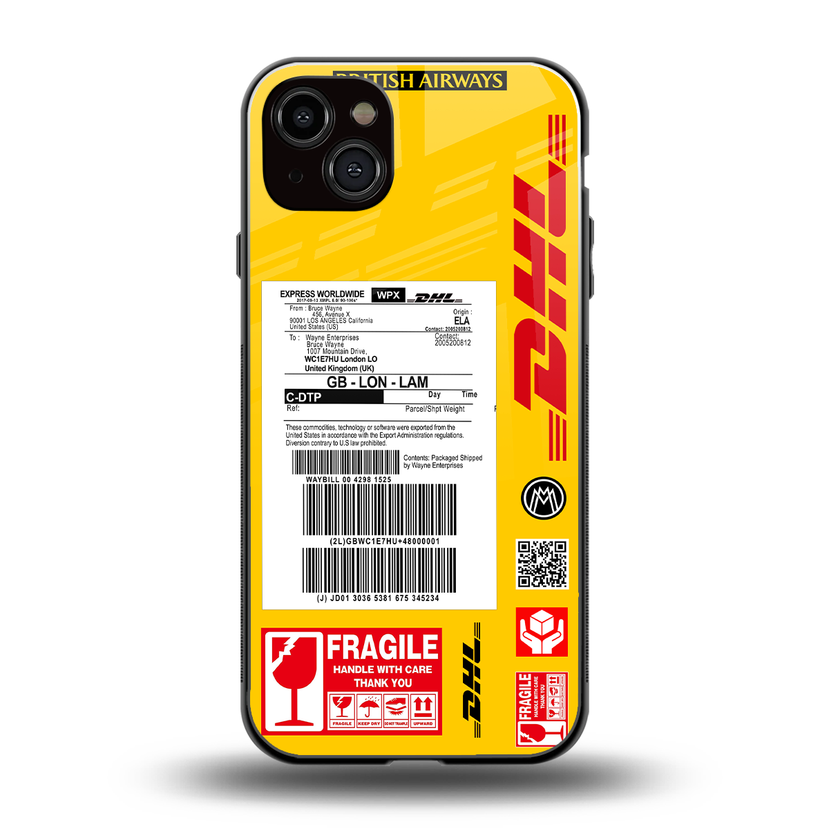 dhl yellow delivery label back phone cover | glass case for iphone 15 plus