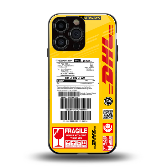 dhl yellow delivery label back phone cover | glass case for iphone 14 pro max