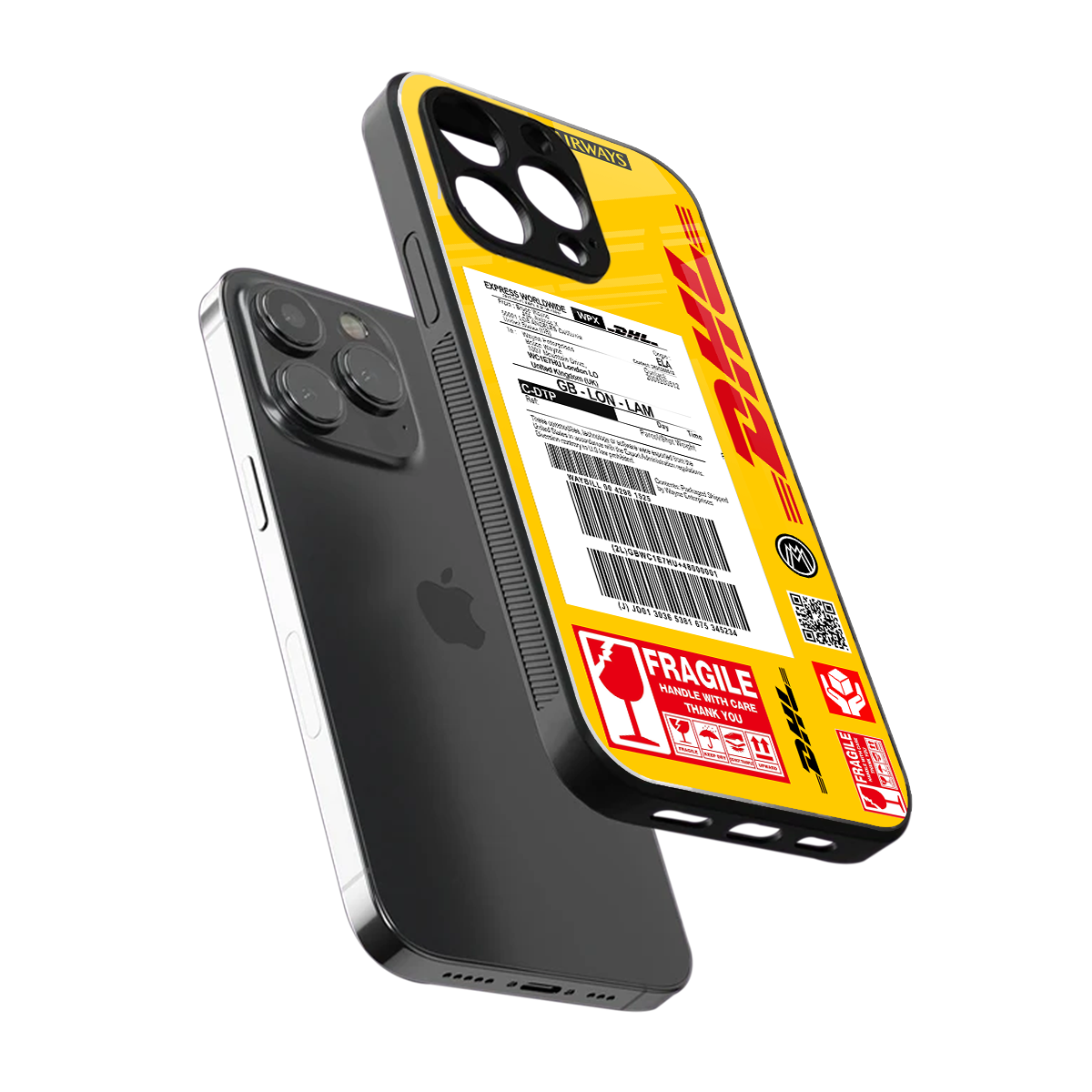 dhl yellow delivery label back phone cover | glass case for iphone 15 pro max