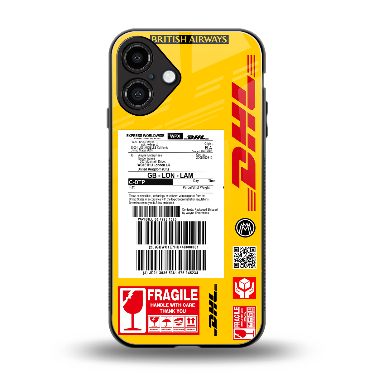 dhl yellow delivery label back phone cover | glass case for iphone 16 plus
