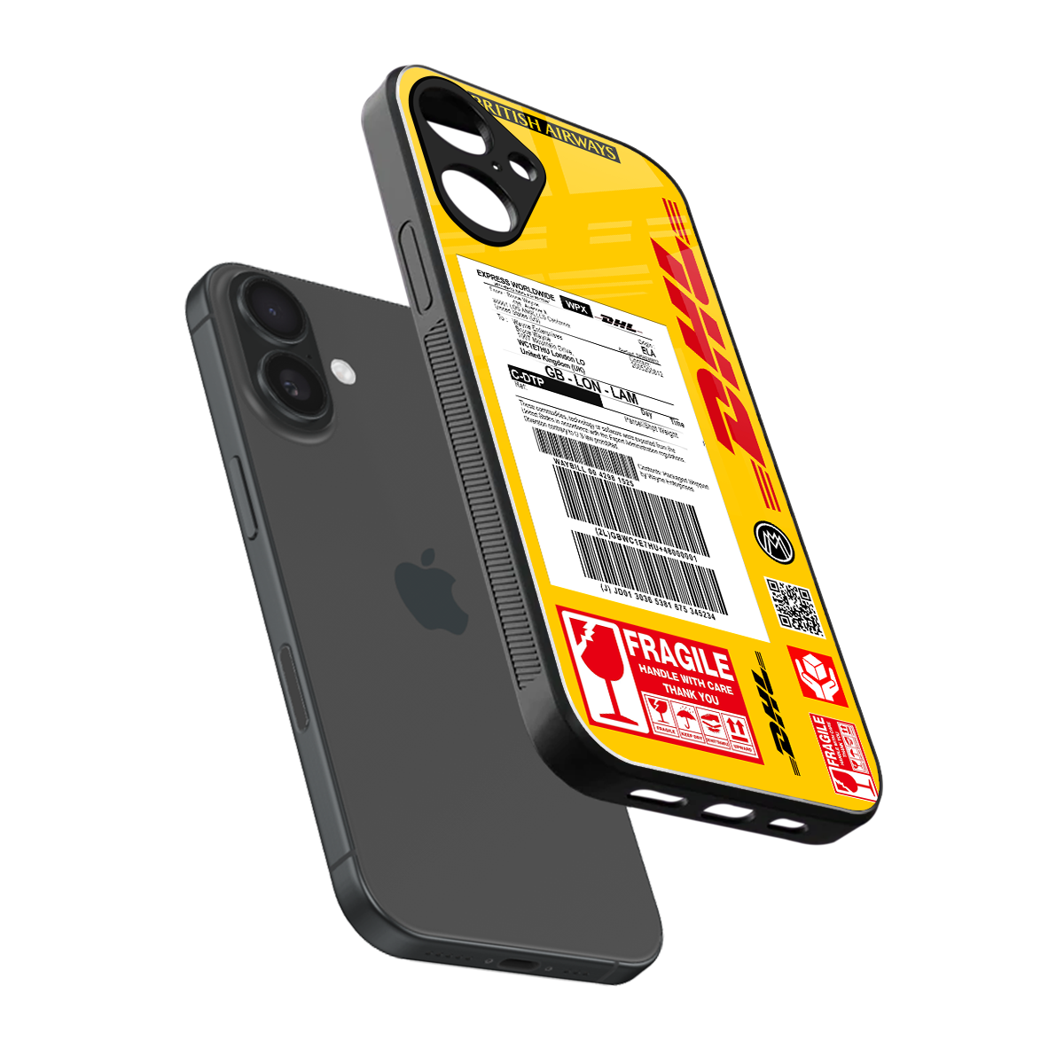 dhl yellow delivery label back phone cover | glass case for iphone 16 plus